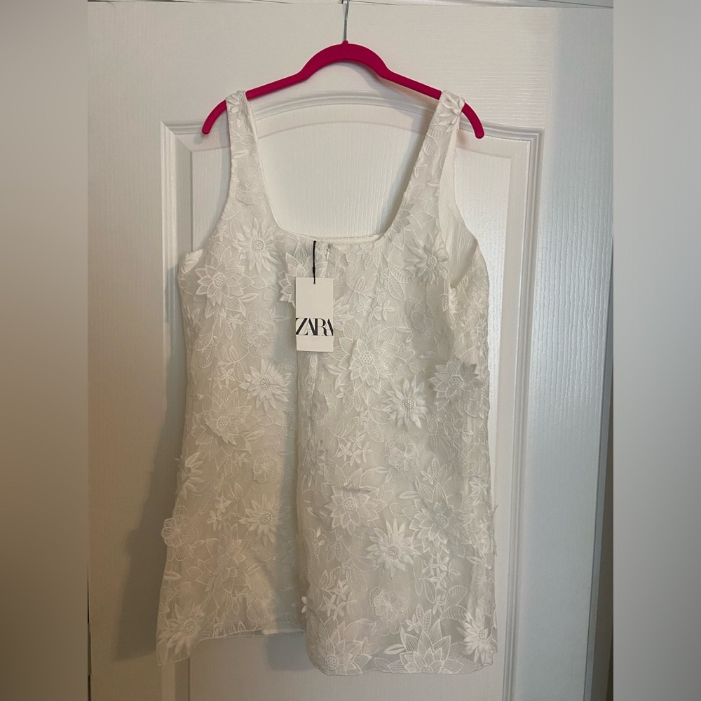 Zara Embroidered Mini Dress - White